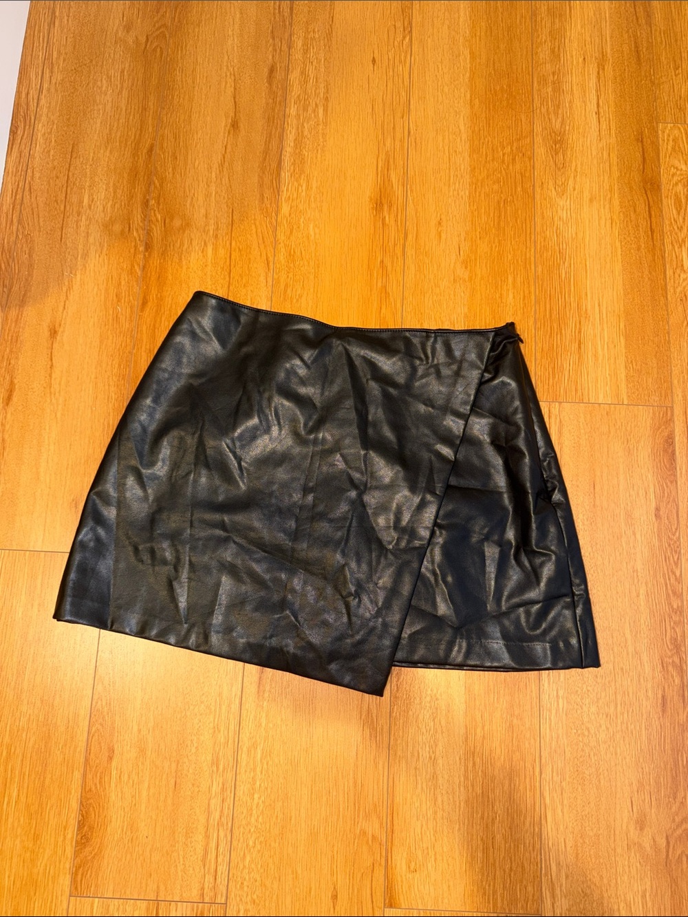 Faux Leather Black Asymmetric Mini Skort